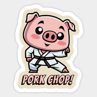 Pork Chop! Funny Karate Pig Cartoon Sticker